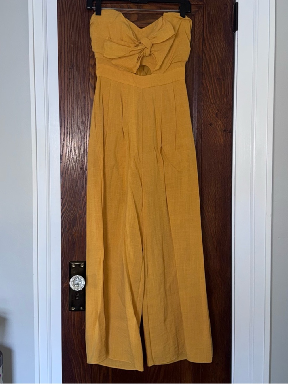 Soprano Muted Mustard Strapless Wide-Leg Jumpsuit with Front Knot